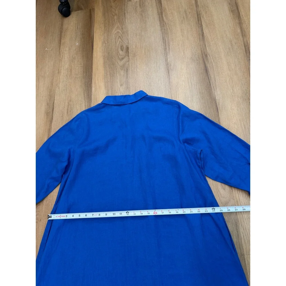 J. Jill Love Linen Shirt Dress Cobalt Blue XL Coastal Pockets 100% Linen preppy
